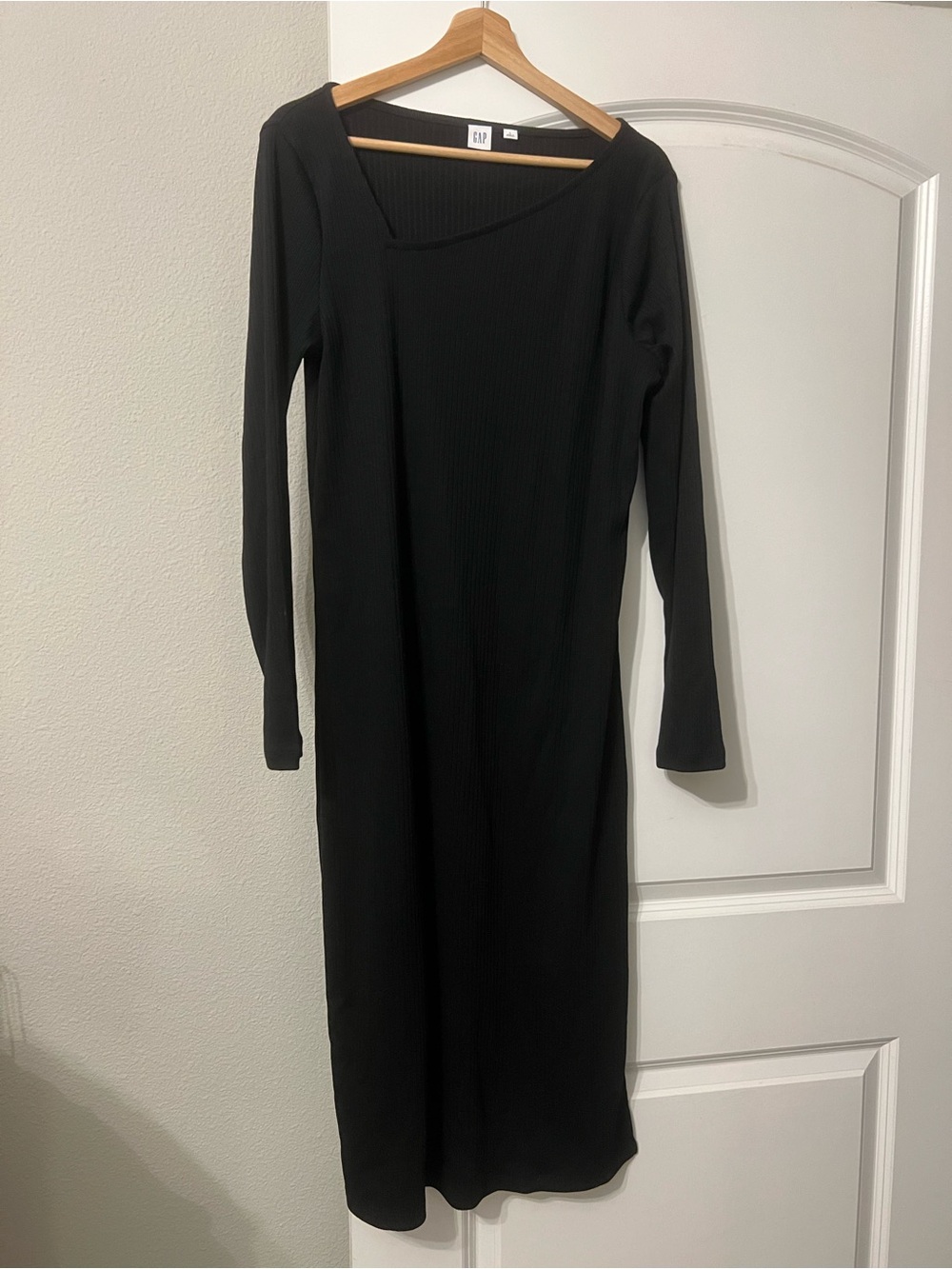 GAP Black Ribbed Long Sleeve Midi Bodycon Dress